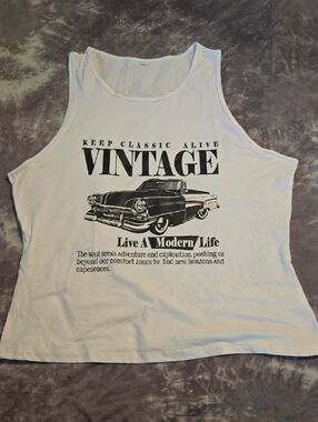 Vintage Graphic Tank Top - White with Black Print